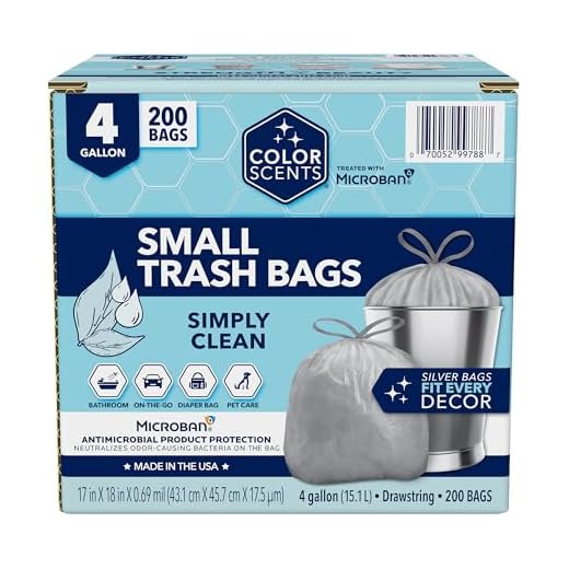 Color Scents - Small Trash Bags, Drawstring - 4 Gallon Trash Bags, 200 Count, Bathroom Trash Bag, Scented Garbage Bag, Silver Bag in Simply Clean Scent (1 Pack of 200 Count)