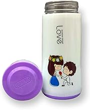 Love Motif Glass Drinking Bottle 350ml Thermos Animal Bottle Glass Tumbler (Purple)