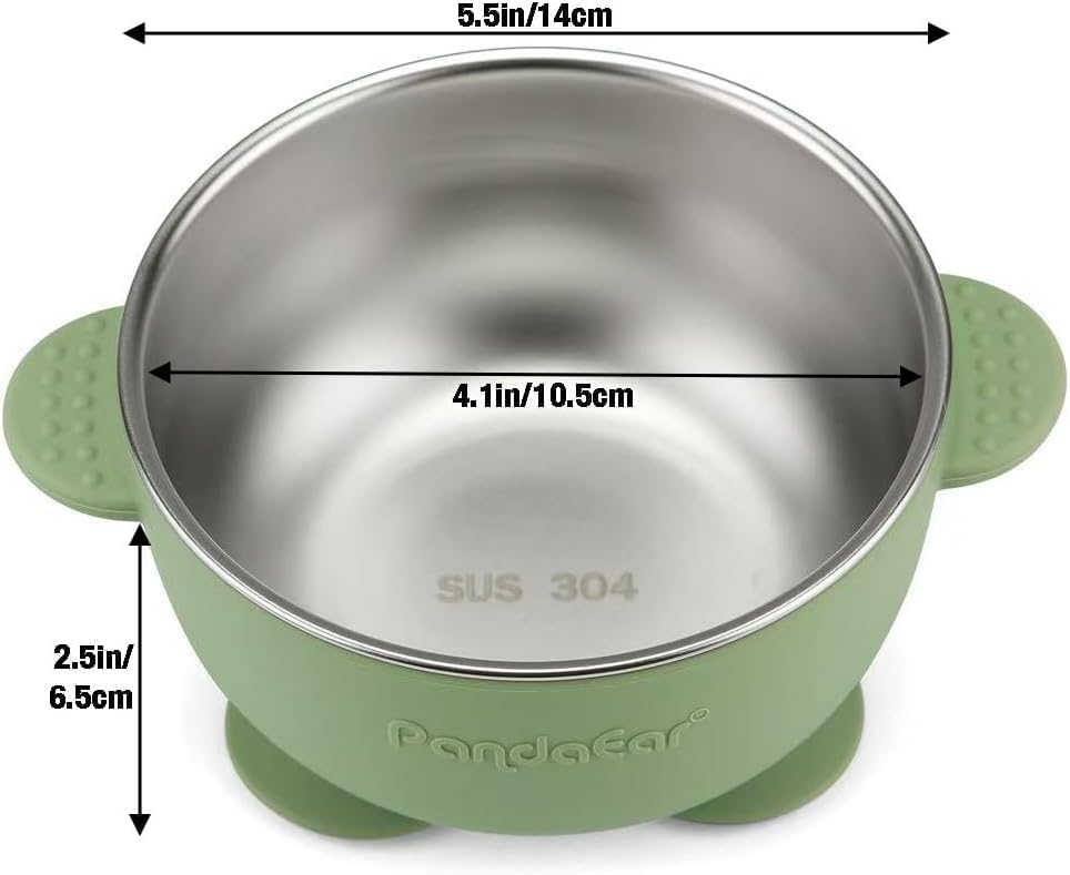 PandaEar 2 Pack Stainless Steel Baby Suction Bowls & 4 Pcs Silicone Baby Utensils Set, Non-Slip Toddler Food Bowls with Silicone Sleeve & Anti-Choke Spoon Fork Set for Babies Led Weaning - Image 5