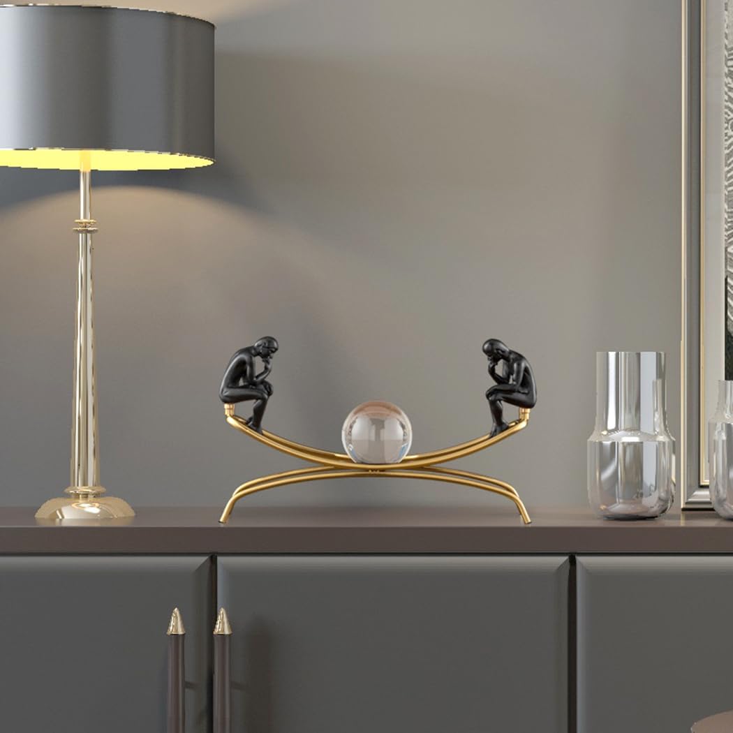 FUNSXBUG The Thinker Statue Thinking Man Statues with Crystal Ball Sculptures Collectible Figurine Home Decor Living Room Decoration Items Black