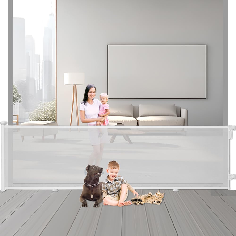 JUPIHOP Cancello retrattile per scale senza foratura e foratura, per neonati e cani, fino a 300 cm, bianco, cancello estensibile per interni, cancello di sicurezza per bambini, barriera per scale per