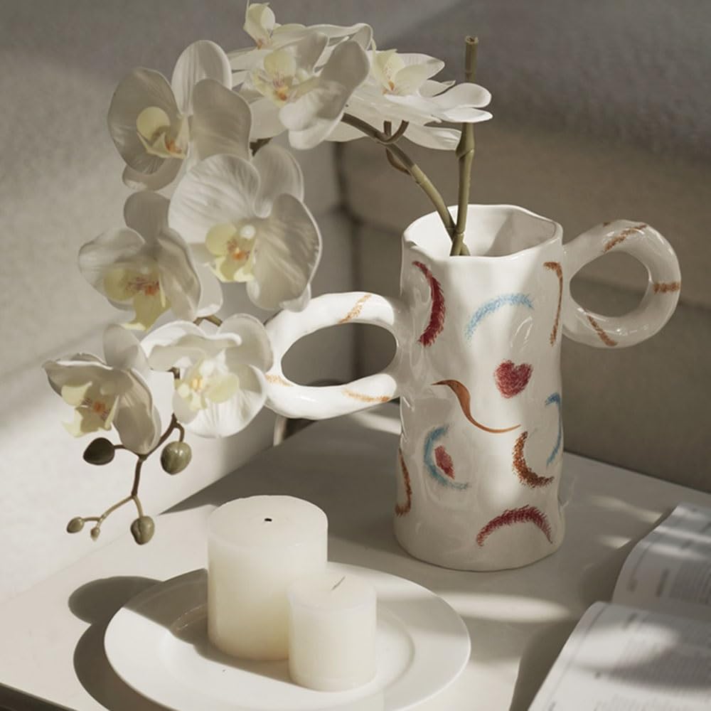 Eleganckie Uroczy ceramiczny wazon w kształcie serca, podwójne uszy, ręcznie malowany, dekoracyjny element aranżacji kwiatów Centralne elementy stołu