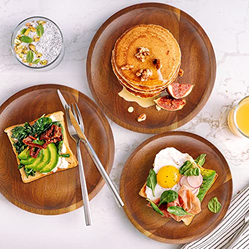 Homexcel Acacia Wooden Plates Set Of 4, 8 Inch Round Wood Dinner Plates, Easy Cleaning & Lightweight For Dishes Snack, Dessert, Salad Serving, Housewarming, Christmas Gift #TOP3