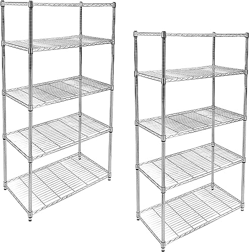 iPower Simple Deluxe Heavy Duty 5-Tier Shelving Unit, 13.98''D x 35.83''W x 61.02''H Storage Shelving with 1250 lbs Capacity, Chrome, 2 Pack