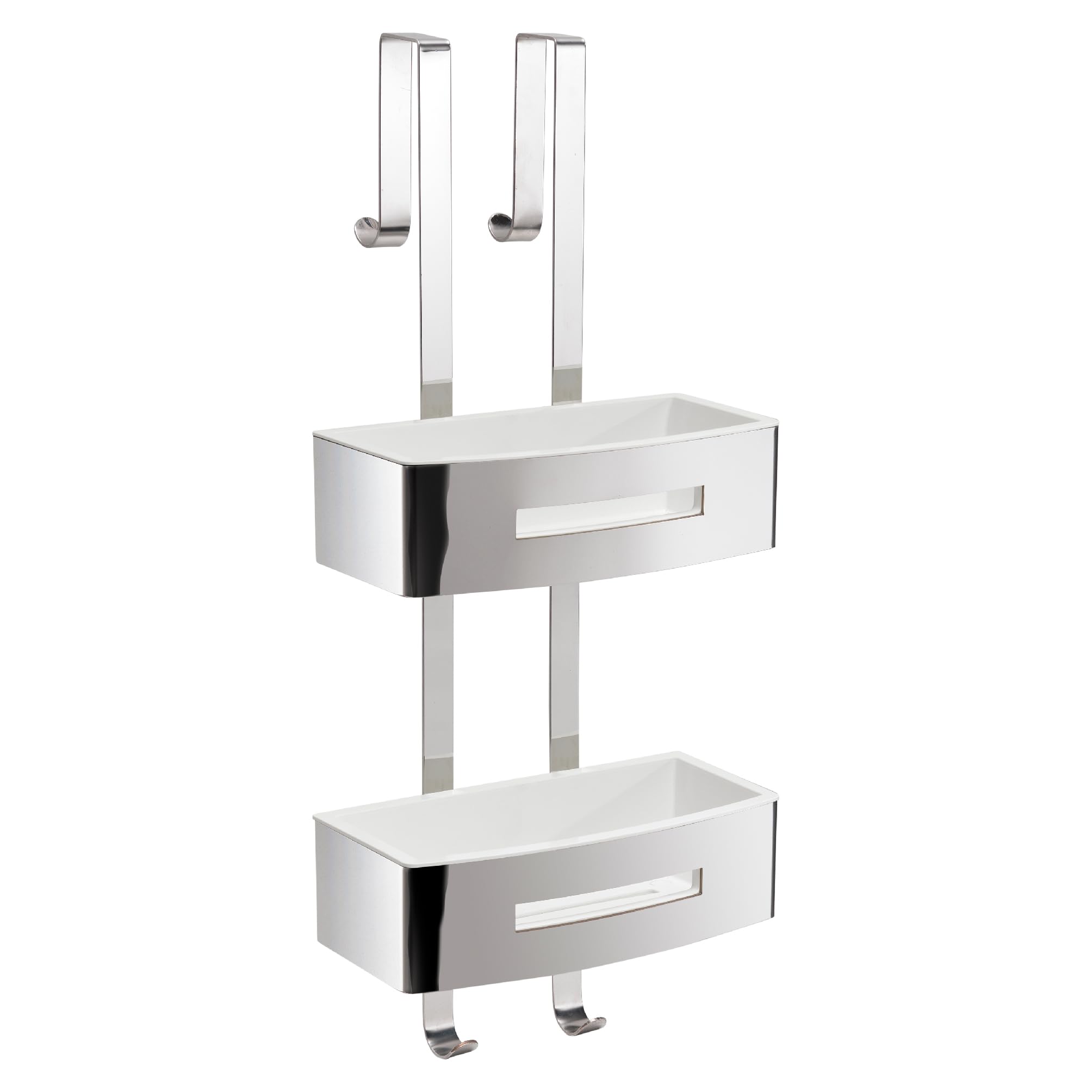 Gedy POSEIDON Cesta ducha para colgar, estante ducha, doble, Acero inox AISI 304 Cromo, cestas extraibles blancas, 24 x 18,7 x 70 cm