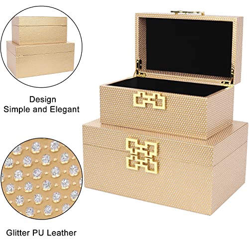 Zikoul Modern Gold Decorative Box Faux Glitter Leather Decorative Storage Boxes With Lids For Home Decor Large Jewelry Box Dresser Top Organizer #TOP3