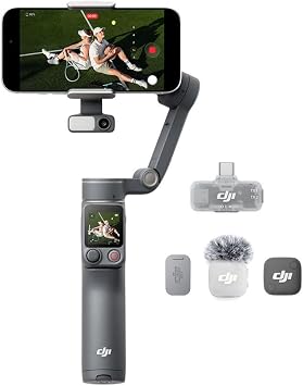 Osmo Mobile 8P + Mic Mini 2 Verici, iPhone ve Android için Gimbal Sabitleyici, Kablosuz Mikrofon, Zengin Detaylı Ses, DJI OsmoAudio, Aktif Gürültü Engelleme, 3 Eksenli Sabitleme, Telefon Gimbal