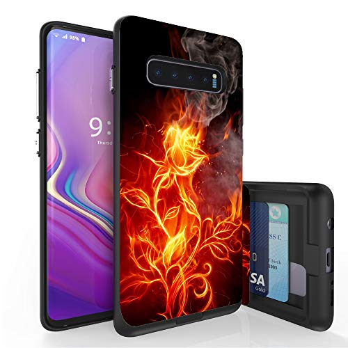 PimpCase Slim Wallet Case + Dual Layer Card Holder PimpCase Compatible with Samsung Galaxy S10+ Plus (2019) Flaming Flowers