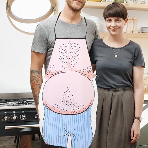 Luxshiny Funny Cooking Apron for Men Wacky Belly Man Print Bbq Grilling Apron Sleeveless Twill Fabric Machine Washable Kitchen for Cooking and Outdoor Barbecue - Image 2