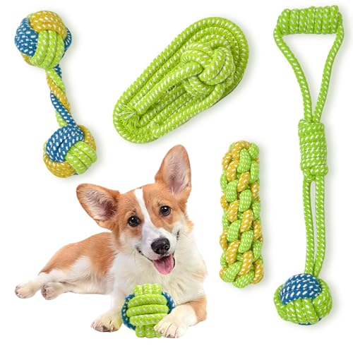 5個 セット 犬ロープおもちゃ 犬おもちゃ 犬用玩具 噛むおもちゃ ペット用 コットン ストレス解消 丈夫 耐久性 清潔 歯磨き 小/中型犬に適用 (グリーン)