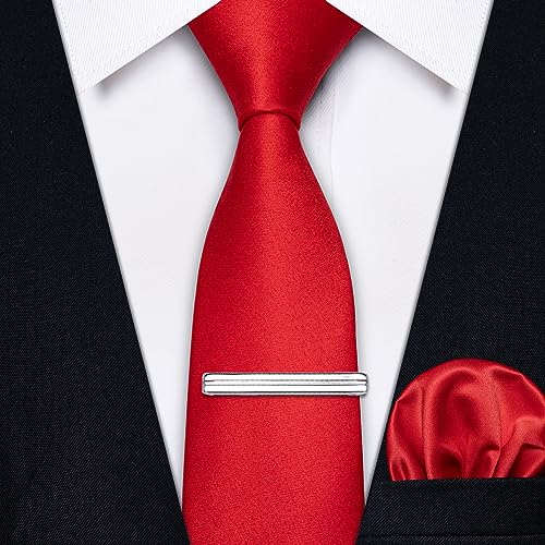 Image of YourTies Skinny Ties for Men Satin 2.4 inch Slim Necktie with Pocket Square Tie Clip Set Solid Color Wedding Party Business