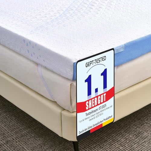 Grbsy 7cm Matratzentopper mit Tencel-Gewebe – Gel & Bambuskohle-Memory-Schaum, H5/H6, Ergonomische 7-Zonen Rückenunterstützung, Waschbar &...