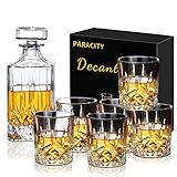 PARACITY Whiskey Decanter and Glasses Set, Crafted Crystal Liquor Decanter Set with 6 Whiskey...