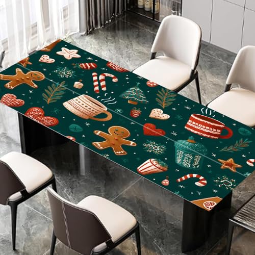 Image of Cozy Christmas Food Desktop Sticker 39.37x23.62In, Gingerbread Hot Cocoa Desk Decal, Easy Clean Table Surface Sticker, Warm Holiday Home Decor
