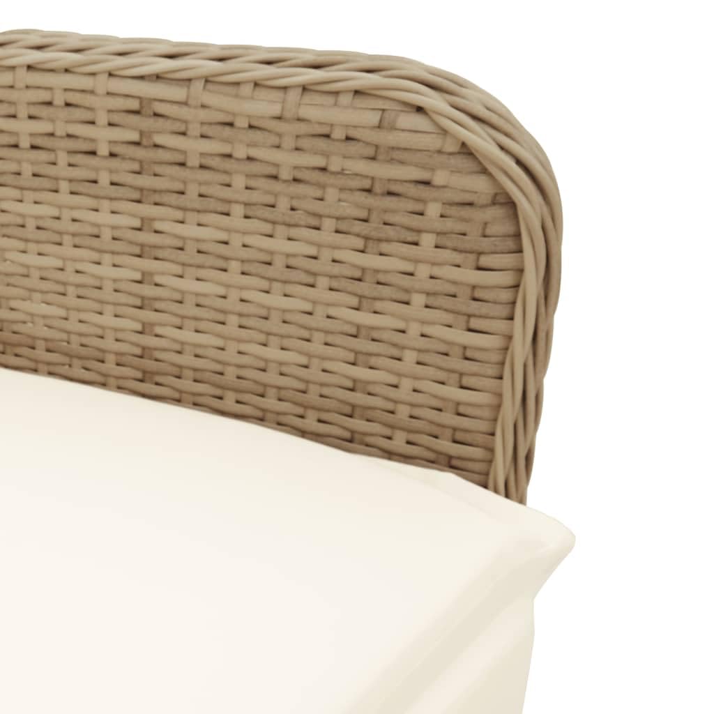 vidaXL Gartensessel mit Tisch 2 STK., Verstellbar Gartenstuhl mit Stahlrahmen, Loungesessel für Außenbereich, Relaxsessel Sthulset, Beige Poly Rattan