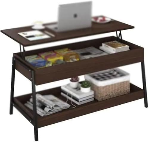 MJWDP Mesa auxiliar de 413 pulgadas de ancho 17 pulgadas de largo color marrón mesa de centro rectangular de madera con estantes de almacenamiento