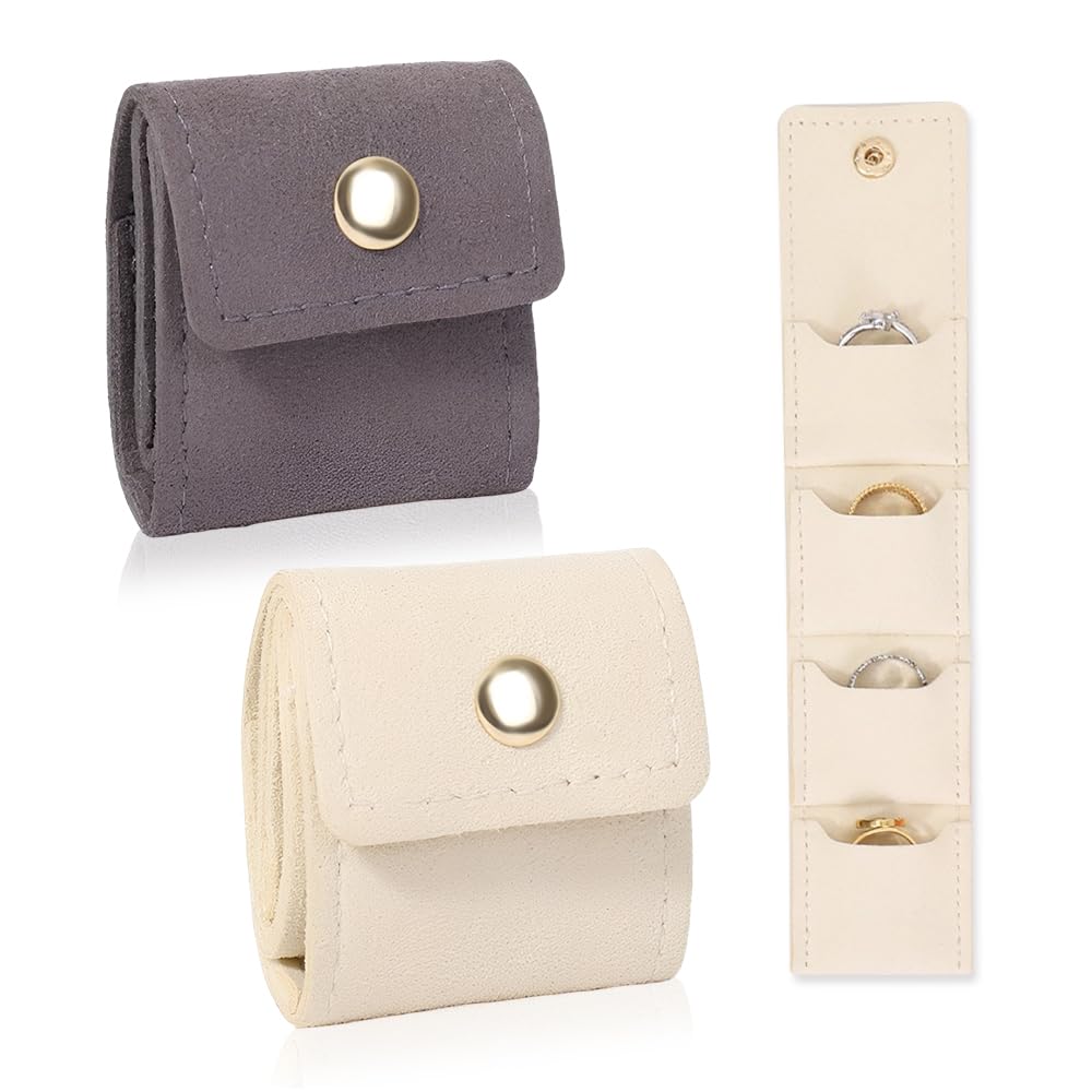 2 Piezas Mini Bolsa para Joyas,Organizador Joyas Viaje Enrollable,Travel Jewelry Bag,Bolsa Almacenamiento Joya,Organizador Bisuteria Con Hebilla para Pendientes, Collares, Pulseras (Beige+Gris)