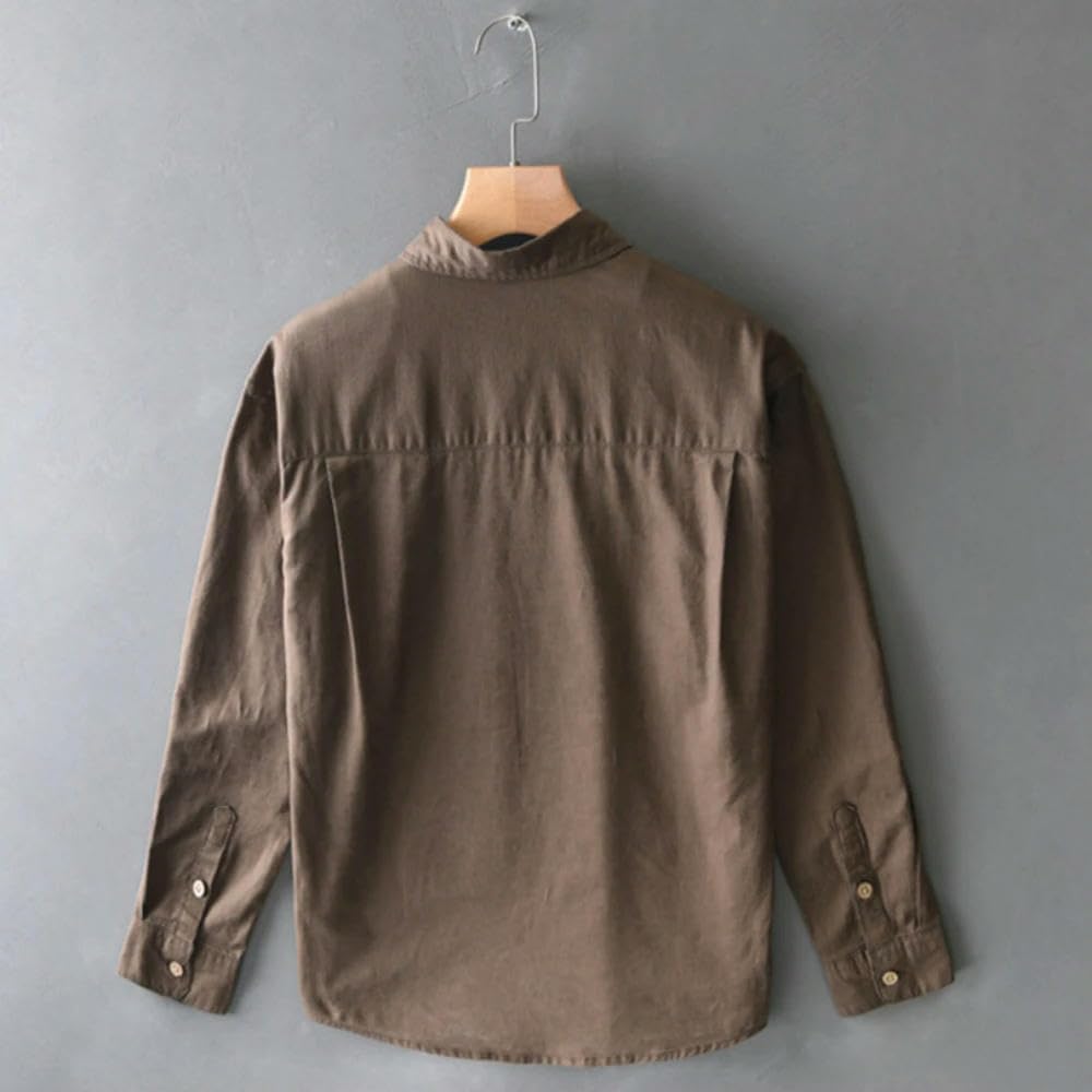Primavera Uomo Manica Lunga Cotone Lino Loose Fit Casual Solid Top