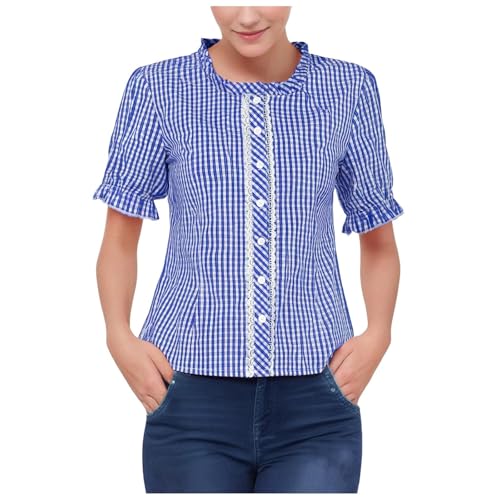 T-shirt pour la vie quotidienne avec col carré élégant et motif carreaux
