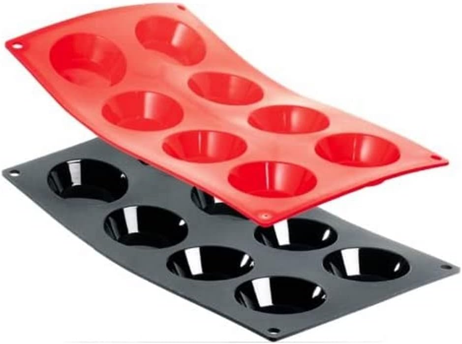 De Buyer Moul ' Flex Red Silicone Baking Tray - 8 Tartlet Moulds, 6.5 cm Diameter