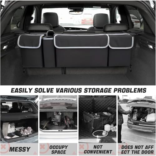 AUCELI Car Trunk Organizer, Backseat Hanging Large Storage with Adjustable Straps, Waterproof Collapsible Cargo Bag with 4 Pockets, Sturdy Space Saver Frees Trunk Floor for SUV, Truck, MPV - Image 4