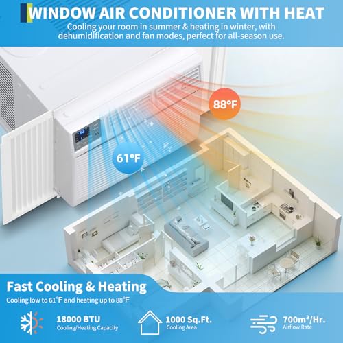 Image of 18000 BTU Window Air Conditioner with Heater, 4-in-1 WiFi Smart Window AC Unit with Cooling & Heating for Rooms Up to 1000 Sq Ft, Remote /App Control, Compatible with Alexa & Google Assistant