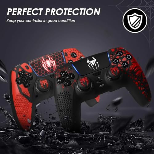 Image of Meyaar Anti-Slip For PS5 Controller Skin, PS5 Controller Accessories, Non-Slip Silicone For PS5 Controller Cover Case with Thumb Grip Gaps, Touch Pad Sticker and Cover Wrap (Pack of 2 (Grid+Textured))