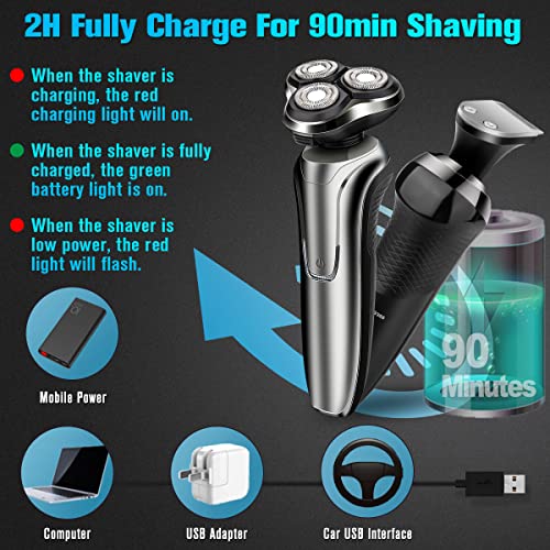 Handsomeface Electric Shaver, Mens Electric Razor, 4 In 1 Dry Wet Waterproof Rotary Shaver Razors, Cordless Face Shaver Usb Rechargeable For Shaving Traveling Gift For Dad #TOP5