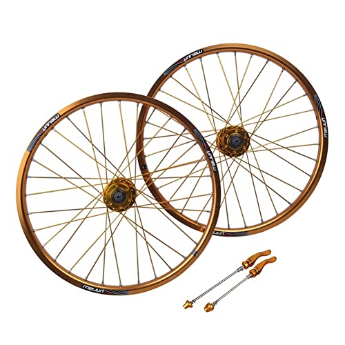 BMX Wheelset 20In 406 Bike Rim Disc Brake Quick Release Hub 32 Holes for 7 8 9 10 Speed Cassette 1653g (Color : Gold, Size : 406)