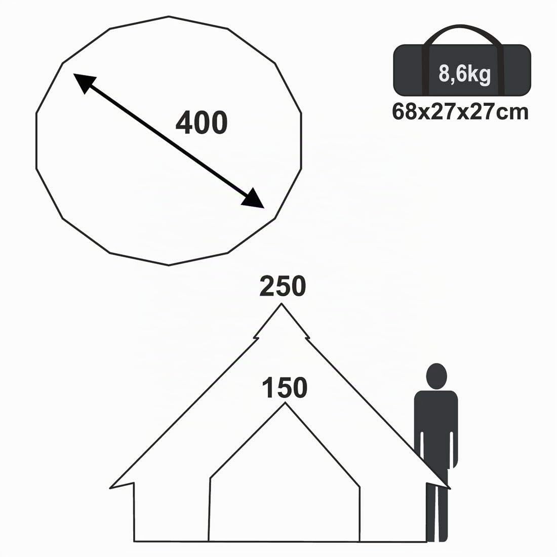 yourGEAR Tente Ravello 400, Tipi pour 4-6 Personnes Tente familiale Hauteur Libre Sol Cousu étanche 5000 mm Bleu Gris