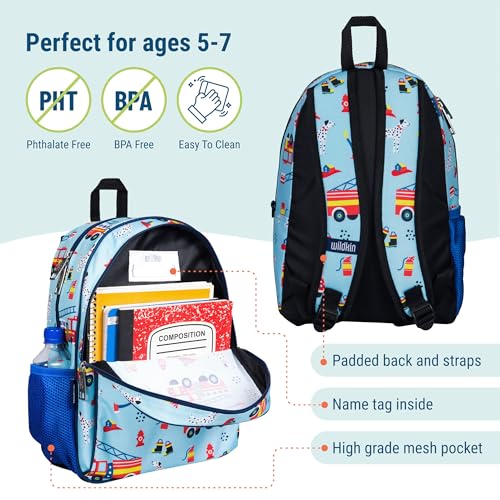 Image of Wildkin 15 Inch Backpack for Kids, Firefighters | Ages 5-10, padded straps, side water bottle pocket - coordinates with matching Wildkin lunch boxes