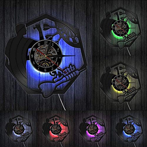 thetobea Darts Wanddekoration modernes Design Wanduhr Darts Vinyl Schallplatte Wanduhr Persönlichkeit Dekoration Nachtclub Bar LED-Licht Cover