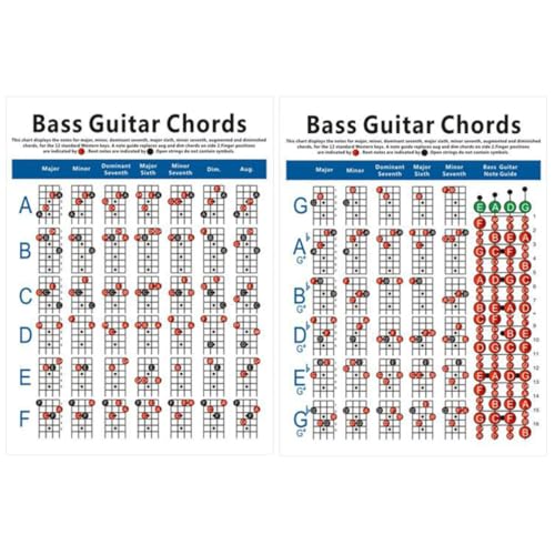4 String Bass Guitar with 72 Chords Chord Chart for Practice