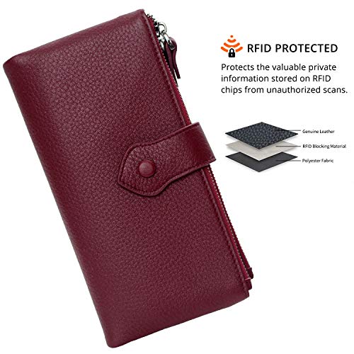 Image of Bveyzi Women Soft Leather RFID Blocking Bifold Slim Wallets Ladies Credit Card Holder Double Zipper Pocket | Soft