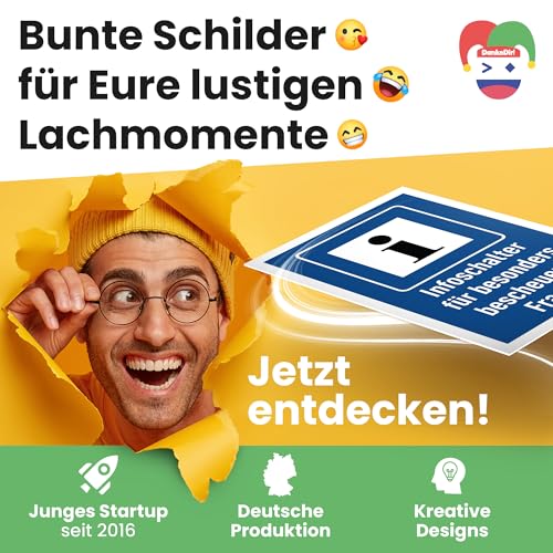 DankeDir! Infoschalter bescheuerte Fragen - 30 x 20 cm Schild - Geschenkidee Deko Partydeko Geschenk Party Kollegen Freunde - Türschild Spruchschild lustiger Spruch Geburtstagsgeschenk