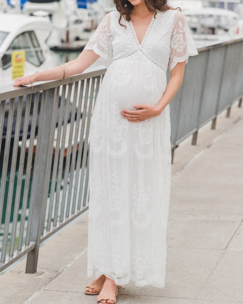 Robe Enceinte Maternité Longue Robe de Soirée Mariage Grossesse Femme Élégant col en V Robe Grossesse de Photographie Longue pour Photo Soirée Mariage