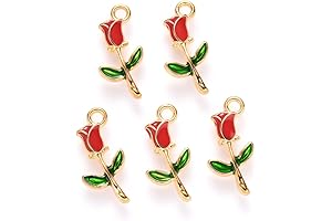 KitBeads Red Rose Charms, 100pcs Enamel Mini Valentine Romantic Flower Charms Mini...