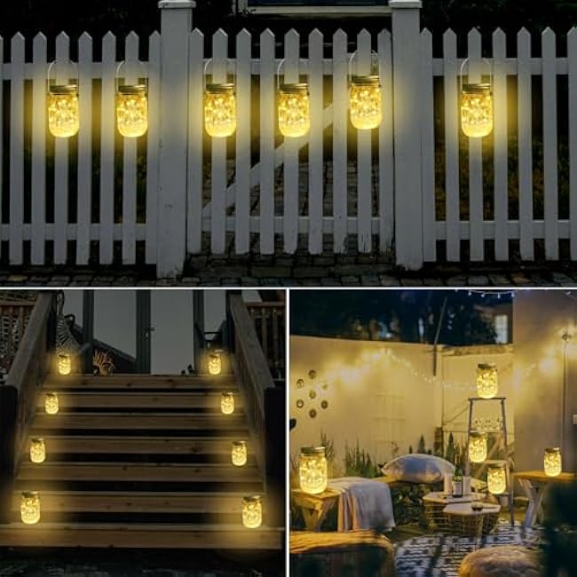 Solar Mason Jar Lights 10 Pack 20 LED Waterproof Outdoor Fairy Firefly String Light Lids with 10 Hangers Rust Resist for Patio Lawn Garden Wedding Lantern Decor No Jars (Warm White)