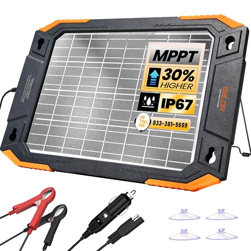 BALDR 12V Solar Battery Charger, 13W Waterproof Dual Sided Batter...