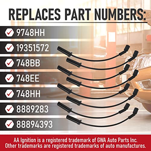 Spark Plug Wire Set - High Performance Kit - Compatible With Chevy, Gmc - 1999-2007 - Escalade, Express, Silverado 1500, Suburban, Savana, Sierra, Yukon, H2 - Replaces 9748Hh, 19351572, 89018056 #TOP2