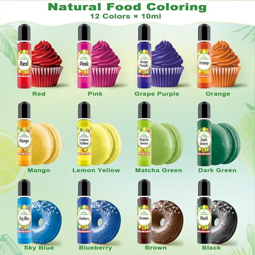 Image of Natural Food Coloring Gel, 12 Colors, 0.35 fl.oz Each Natural Food Dye | FD&C & Artificial Dye Free, Plant Based, For Baking, Frosting, Fondant, Cake Decorating