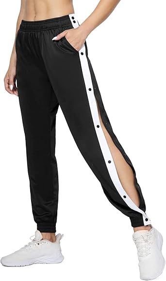 Womens Side Split Snap Button Joggers Tear-Away Warm Up Sweatpants Elastic Cinch Bottom Active Workout Pants