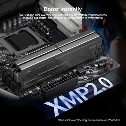 Image of Netac DDR4 DRAM 32GB Kit (2x16GB) 3200MHz XMP 2.0 Dual Channel RAM CL16 (PC4-25600) 1.35V 288-Pin Upgraded Aluminum Heat Sink Ideal for Gaming Computer Upgrade - Shadow III Series Black