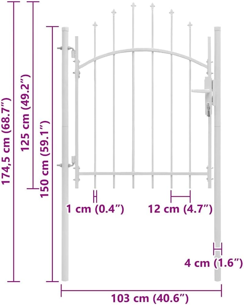vidaXL Fence Gate, Metal Fence Post for Outdoor Patio Backyard Lawn Landscape, Garden Gate for Doorway Entrance Driveway, Steel White