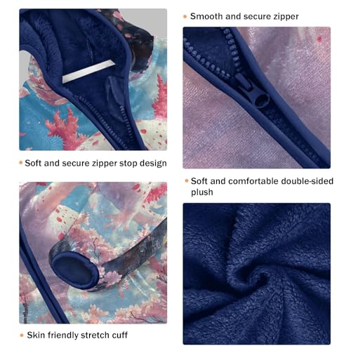 Cute Axolotl Pink Cherry Blossoms Toddler Fleece Jacket Girl Boys Hooded Fleece Jacket Coat Warm Outwear Zip-up 3-10T3