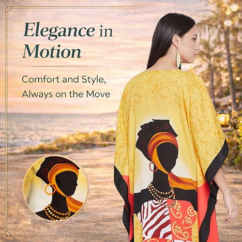 Image of Oussum Women Plus Size Kaftan Kimono Loose Maxi summer dresses for women Beach 3 /4 Sleeve Casual lounge dress Boho