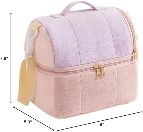 Miniatura 7 de Bolsa de almuerzo para mujer, bolsa de almuerzo aislada con lonchera de doble cubierta con correa ajustable para el hombro, a prueba de fugas,