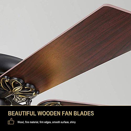 Rainierlight Rust Ceiling Fan 5 Glass Cover 5 Wood Reversible Blades Remote Control 3 Speed Chandelier Lighting Fixture 52-Inch/Quiet #TOP3