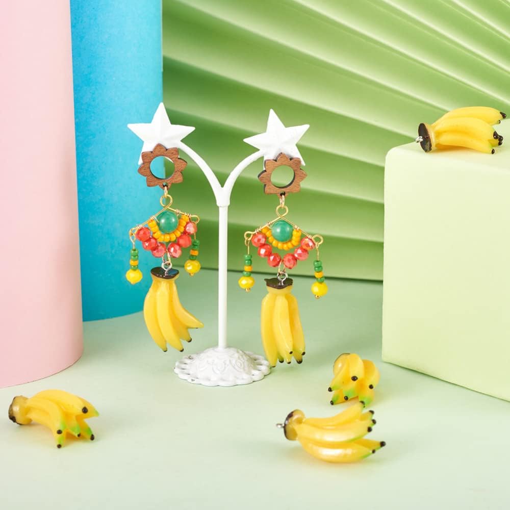 Cheriswelry 10pc Banana Fruit Resin Charms Pendants Yellow Imitation Food Lovely Dangle Charms Hanging Ornament 33~34mm for DIY Craft Earring Bracelet Necklace Jewelry Making Decoration - Image 2