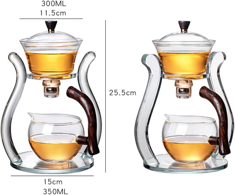 Lazy Glass Teapot Set Semi-Automatic Diversion Rotating Kungfu Drip TeaPot with Infuser Heat Resistant for Office Home Table Decor Teapot (Color : Style 3)